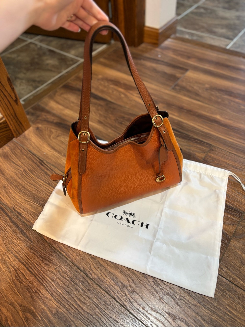 Coach Lori Brown Shoulder Bag Gold Hardware Pebbled & Suede Leather C5265